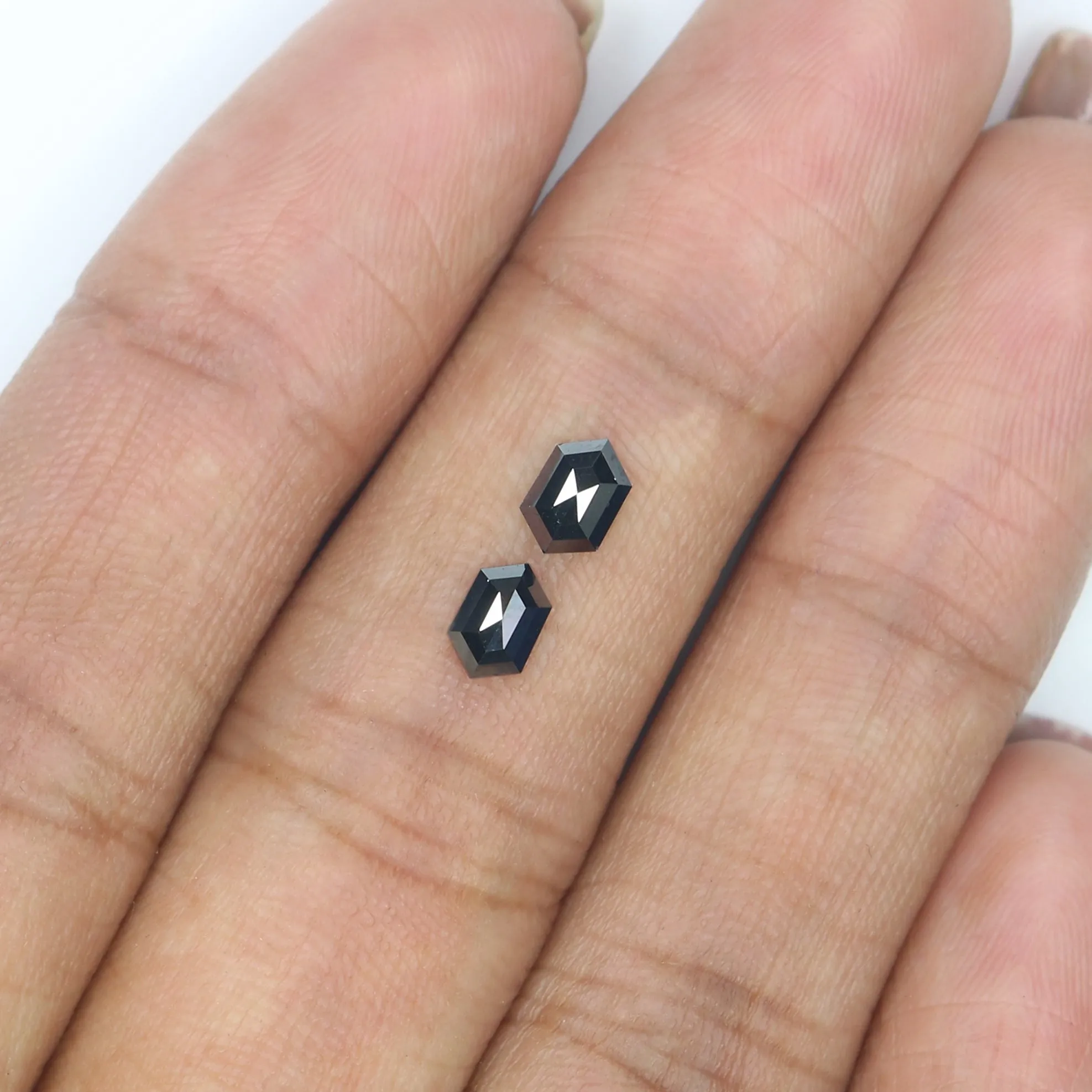 0.67 CT Natural Loose Hexagon Cut Pair Diamond Black Hexagon Cut Diamond 5.60 MM Natural Loose Black Color Hexagon Rose Cut Diam