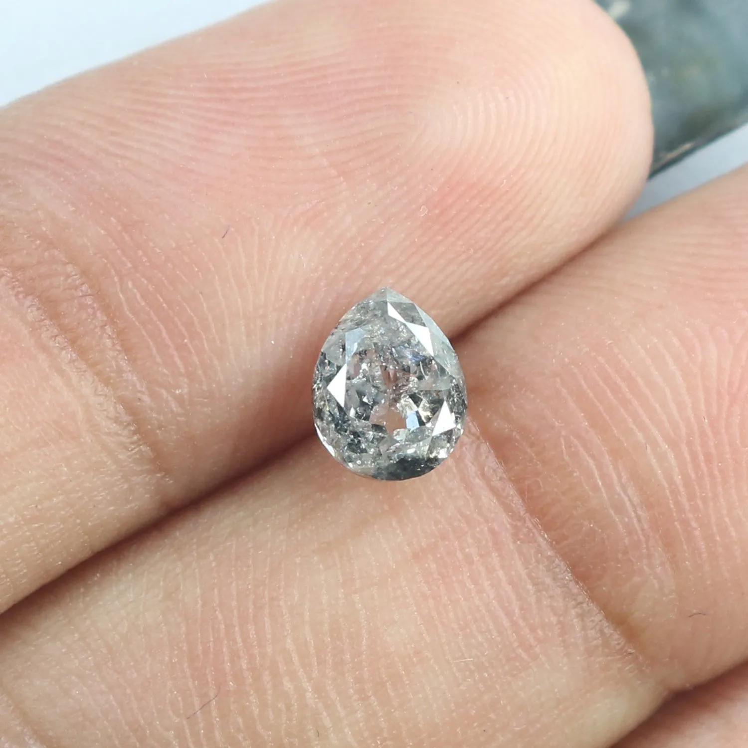 0.83 CT Natural Loose Pear Shape Diamond Salt And Pepper Pear Cut Diamond 6.30 MM Natural Black Grey Diamond Pear Rose Cut Diamo