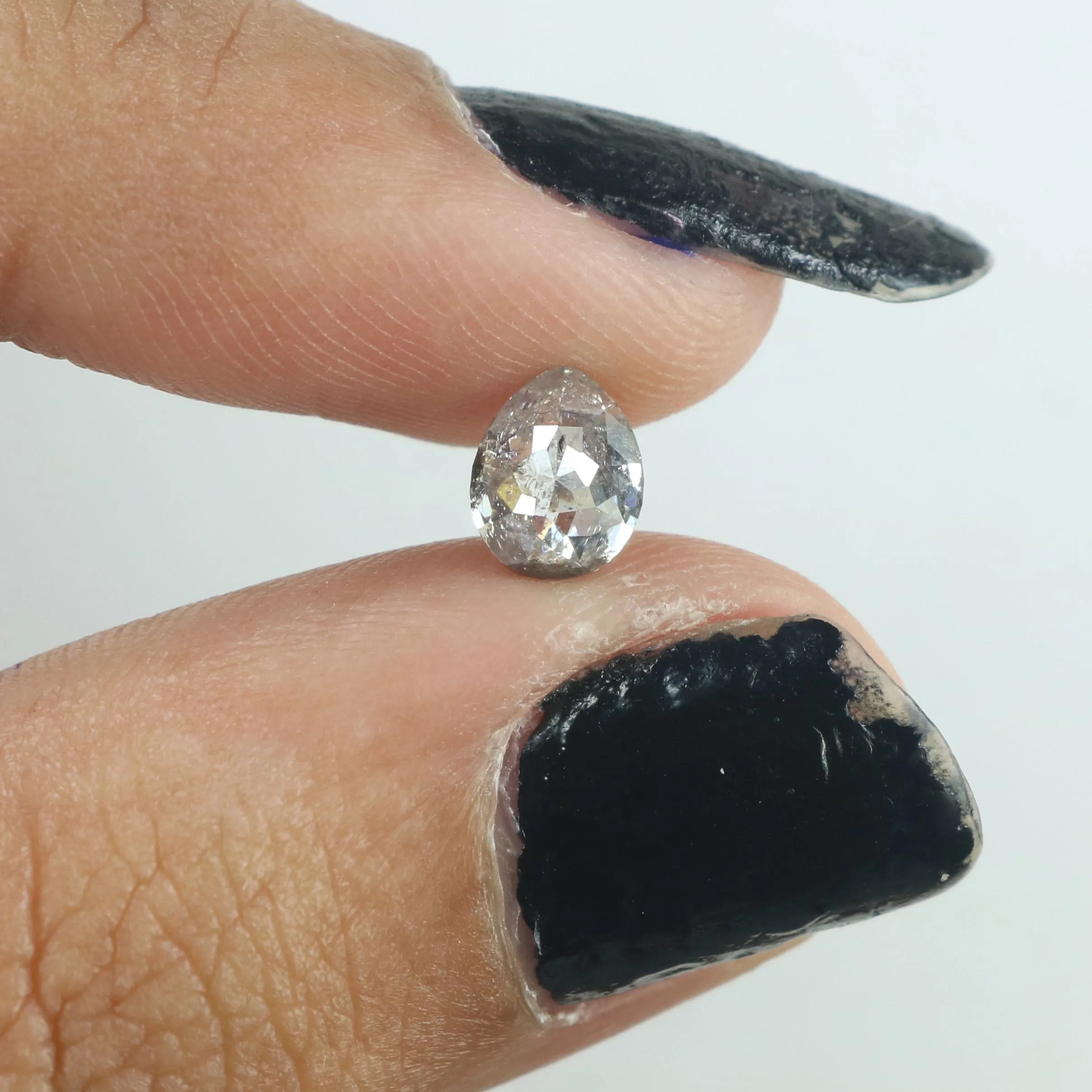 0.83 CT Natural Loose Pear Shape Diamond Salt And Pepper Pear Cut Diamond 6.30 MM Natural Black Grey Diamond Pear Rose Cut Diamo