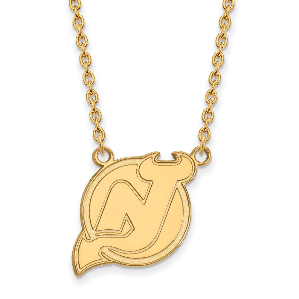 14k Yellow Gold NHL New Jersey Devils Large Necklace, 18 Inch