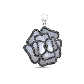 18K White Gold 3D Flower Women's Pendant with 1.02CT Diamonds