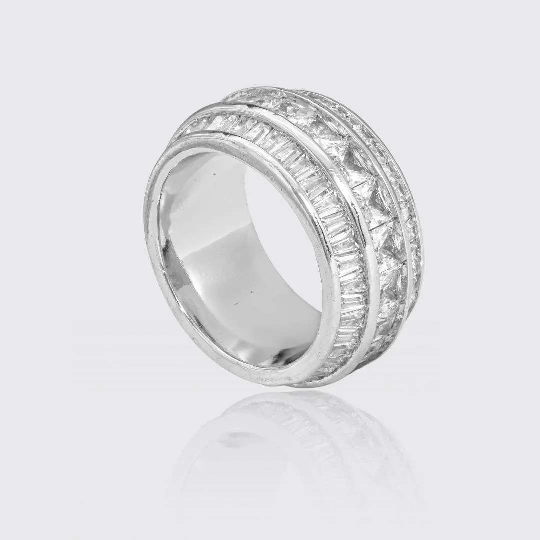 3 Row Baguette Ring - White Gold