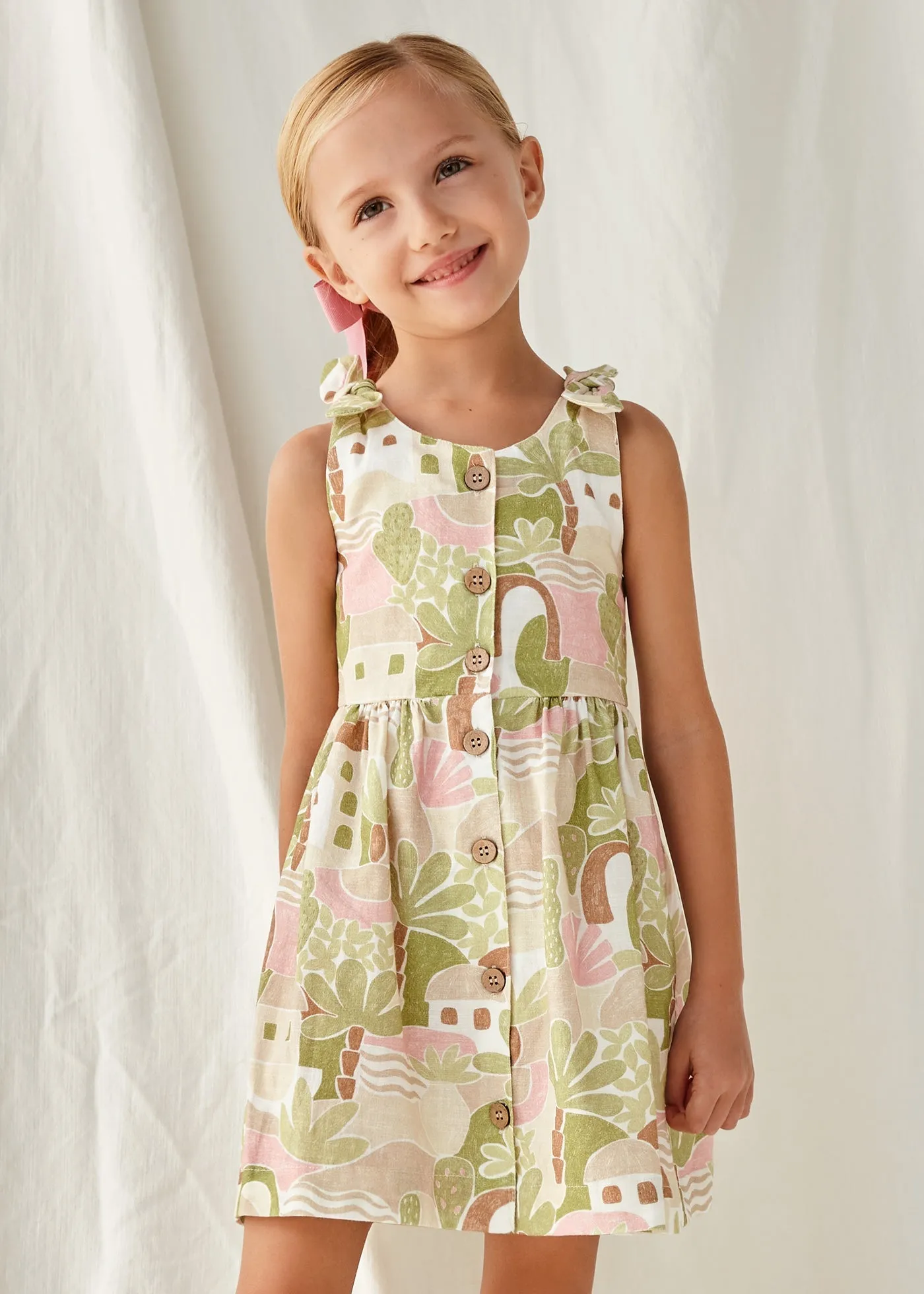 3932 - Printed dress for girl - Apple