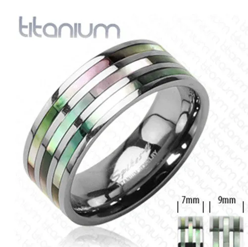 9mm Triple Abalone Inlayed Ring Solid Titanium Band Men's Ring