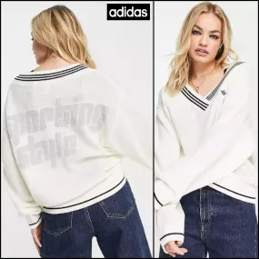 adidas  |Casual Style V-Neck Long Sleeves Plain Logo