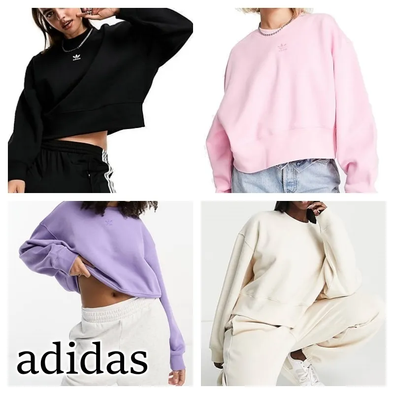 adidas  |Crew Neck Unisex Sweat Rib Street Style Long Sleeves Plain