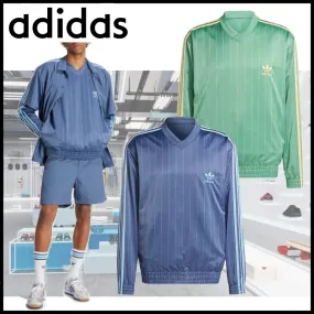 adidas  |Stripes Street Style V-Neck Long Sleeves Logo Tops