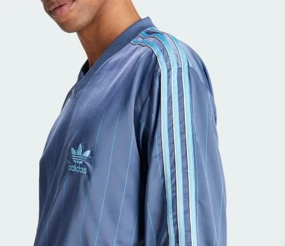 adidas  |Stripes Street Style V-Neck Long Sleeves Logo Tops