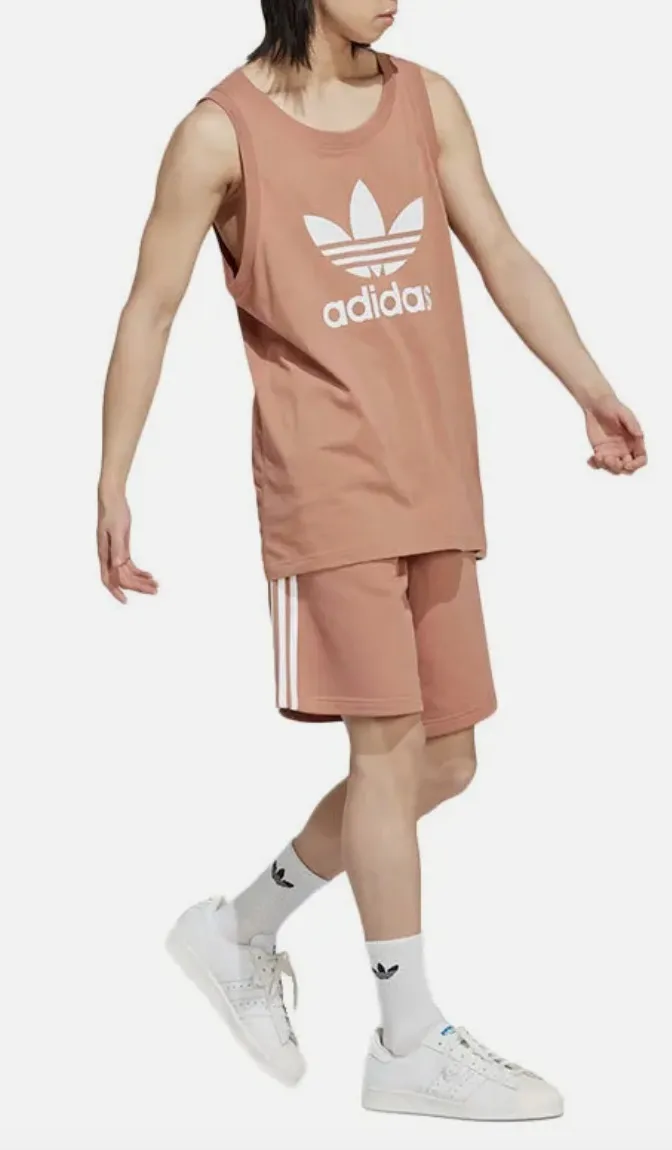 adidas  |Unisex Street Style Cotton Oversized Dark Brown Logo Tanks