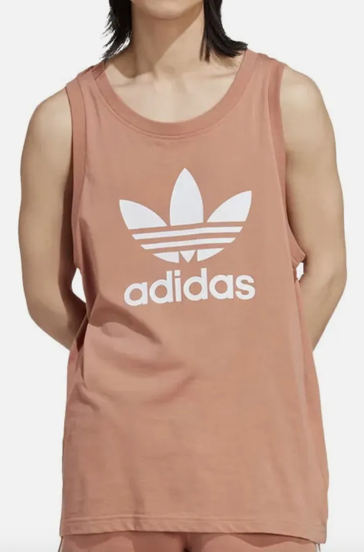 adidas  |Unisex Street Style Cotton Oversized Dark Brown Logo Tanks