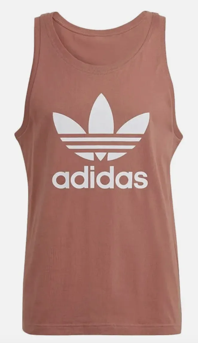 adidas  |Unisex Street Style Cotton Oversized Dark Brown Logo Tanks