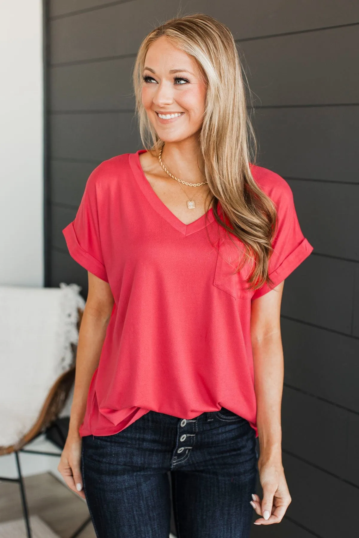 All The Best Short Sleeve Top- Dark Coral