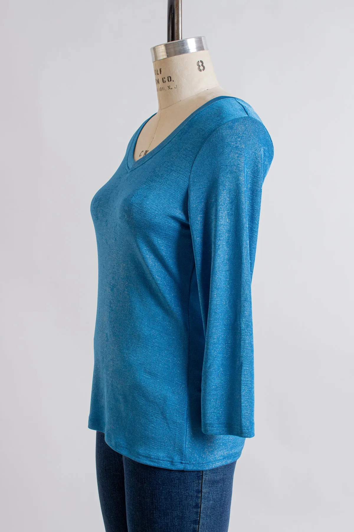 Aqua Metallic 3/4 Sleeve Top