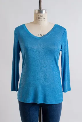 Aqua Metallic 3/4 Sleeve Top