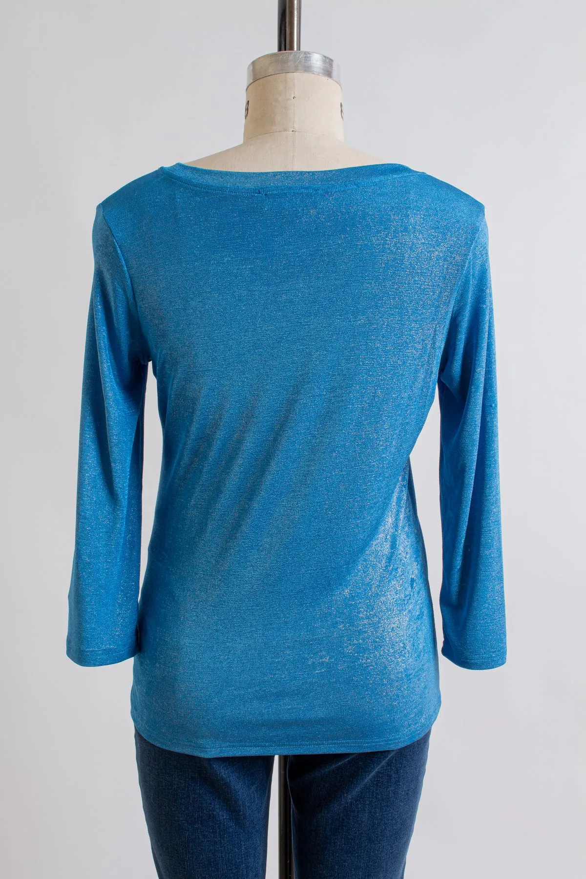 Aqua Metallic 3/4 Sleeve Top