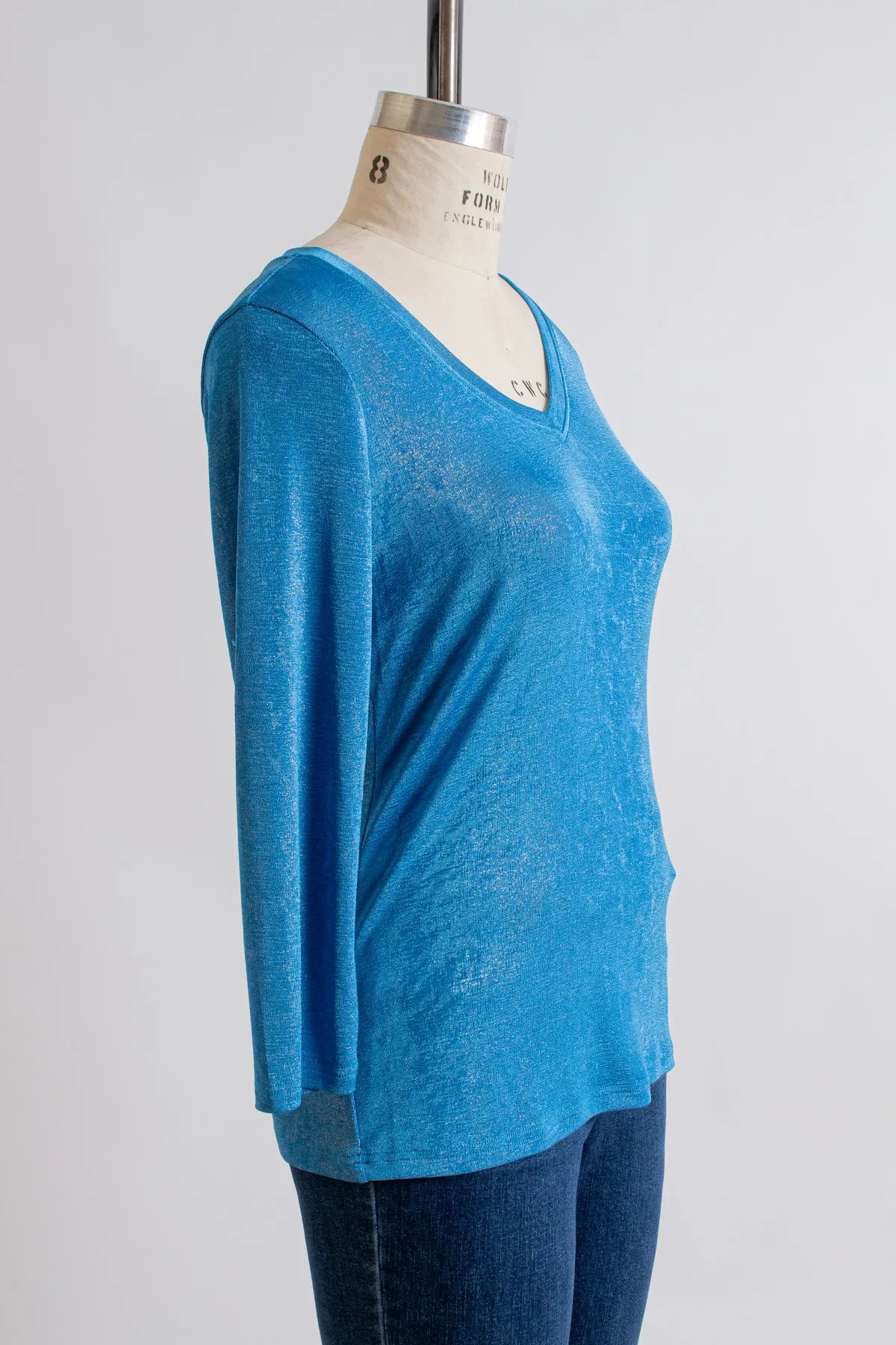 Aqua Metallic 3/4 Sleeve Top