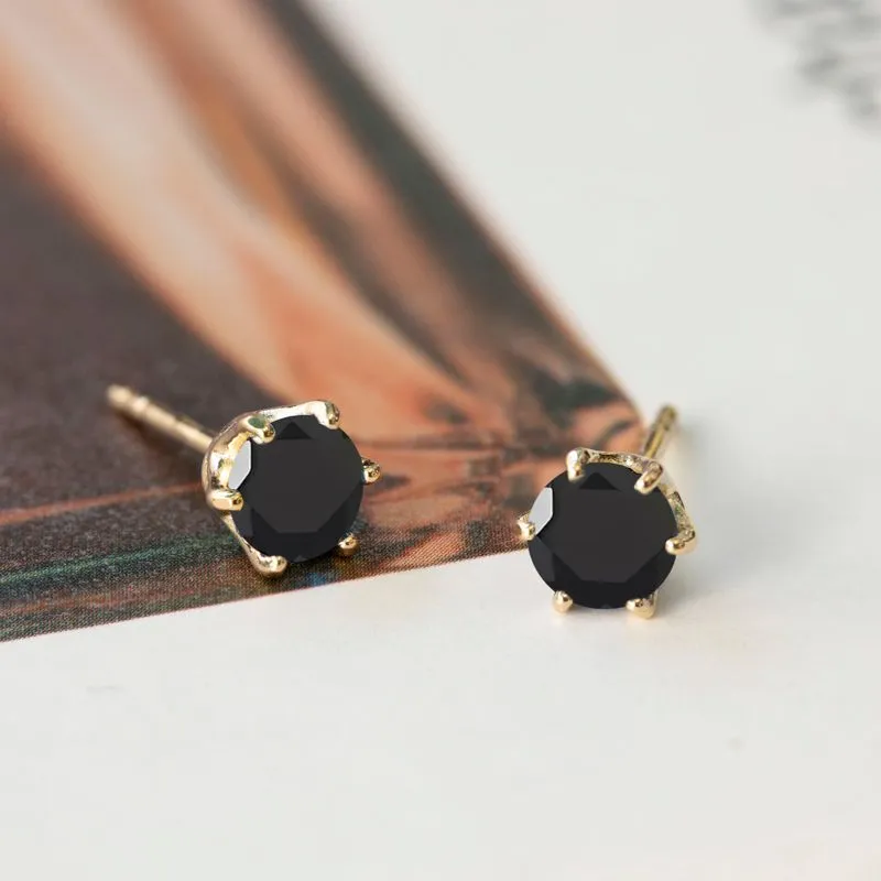 Black CZ Gold Plated Studs - 7mm Dec Birthstone