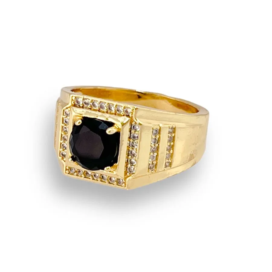 Black square stone unisex ring 18k of gold plated