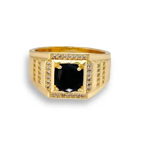 Black square stone unisex ring 18k of gold plated