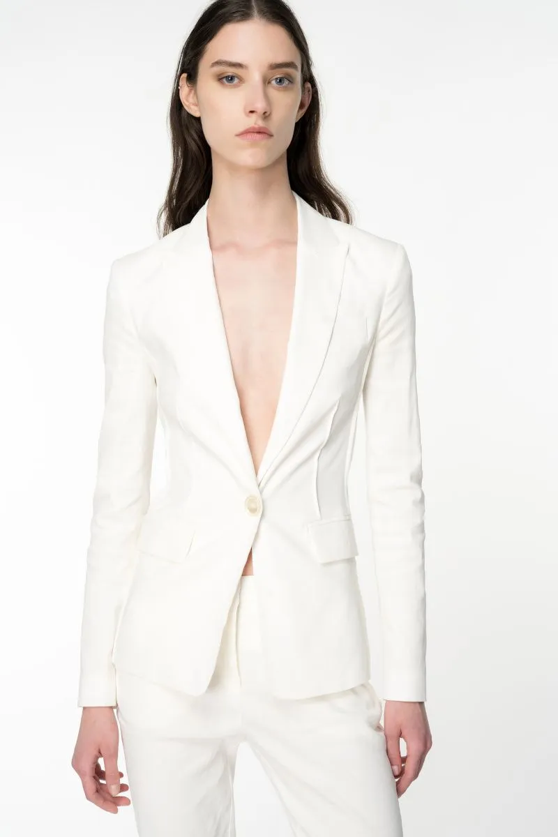 Blazer monopetto in lino stretch donna Bianco