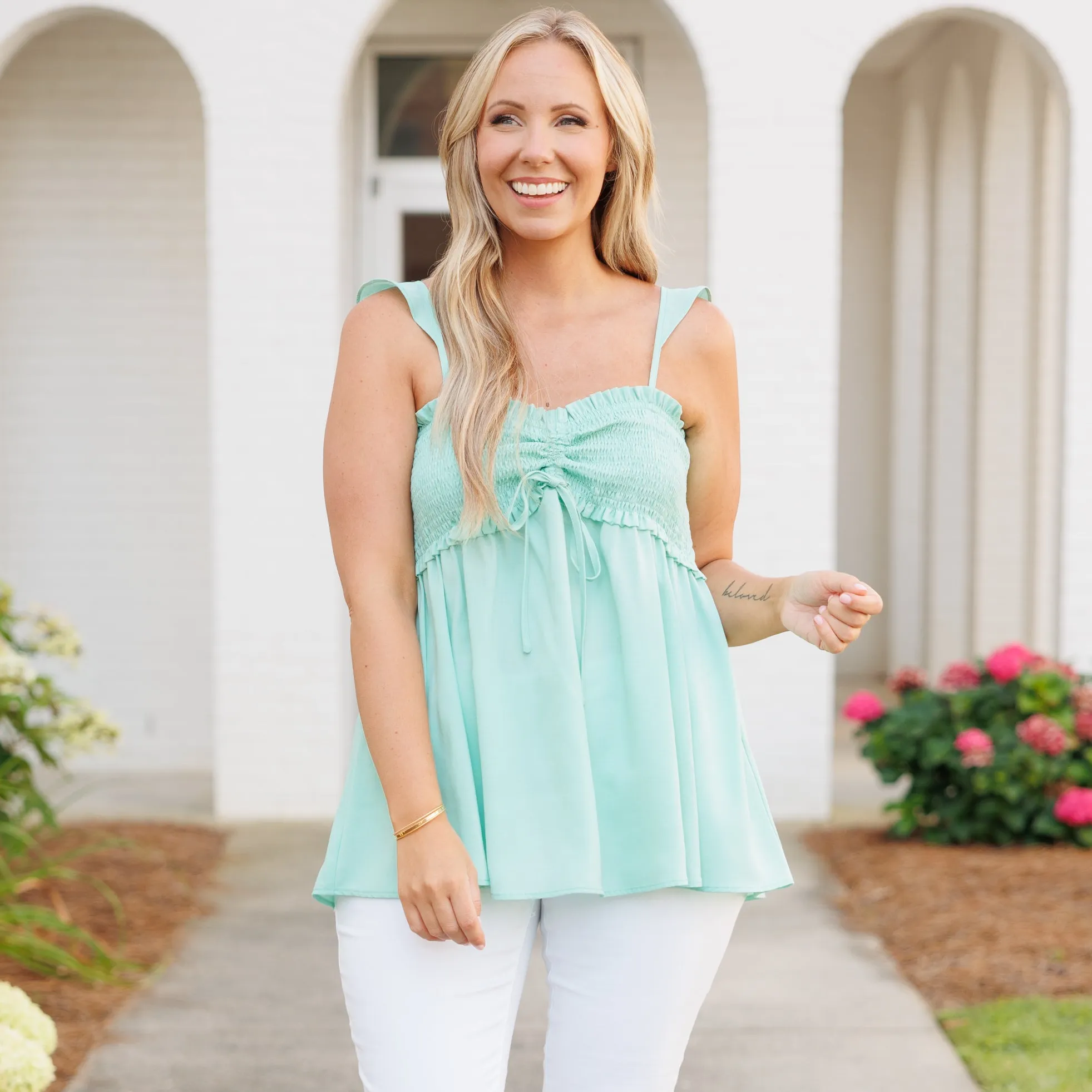 Blossoming Flower Top, Dusty Mint