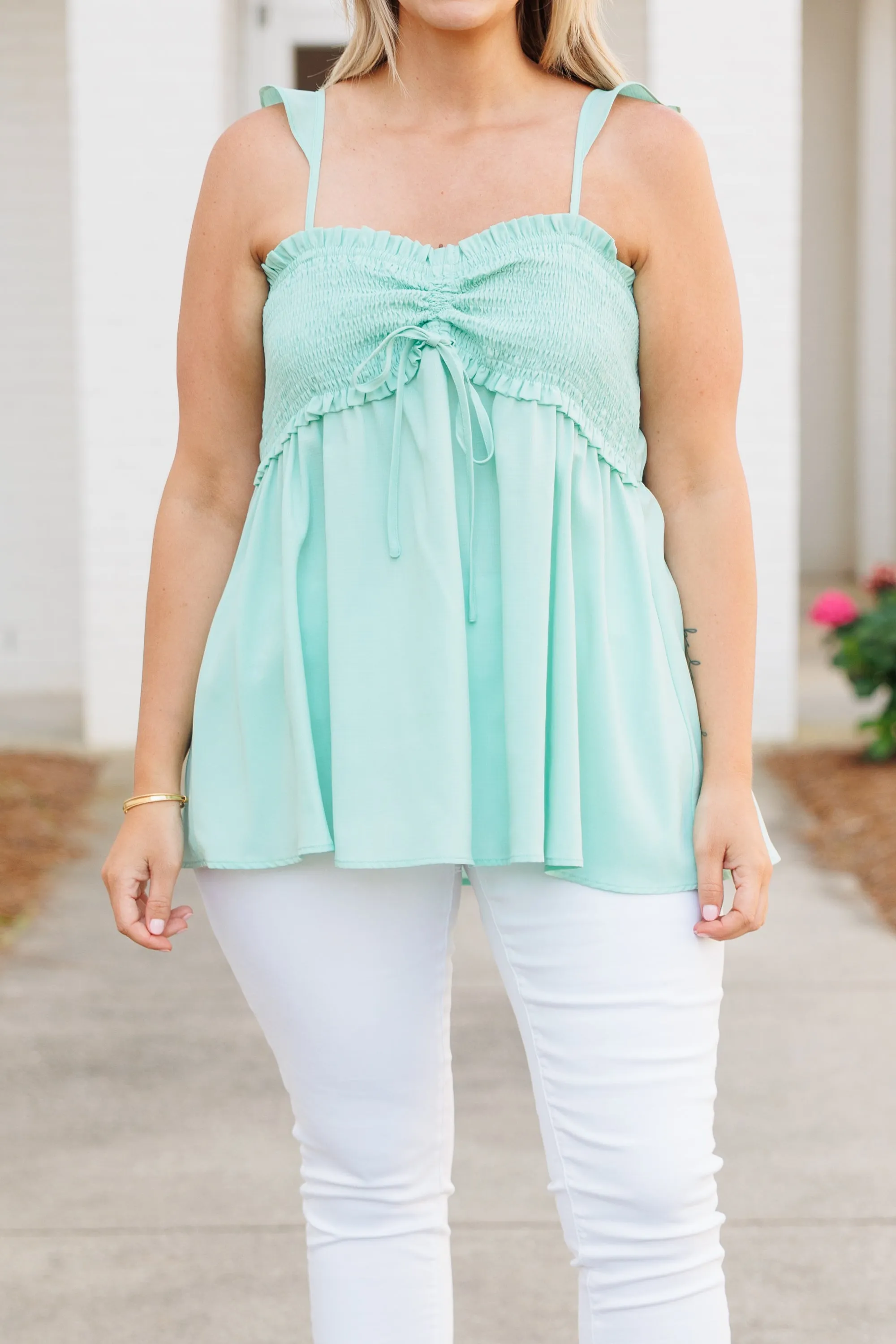 Blossoming Flower Top, Dusty Mint