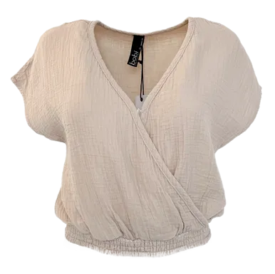 Bobi Short Sleeve Surplice Top, Sandy