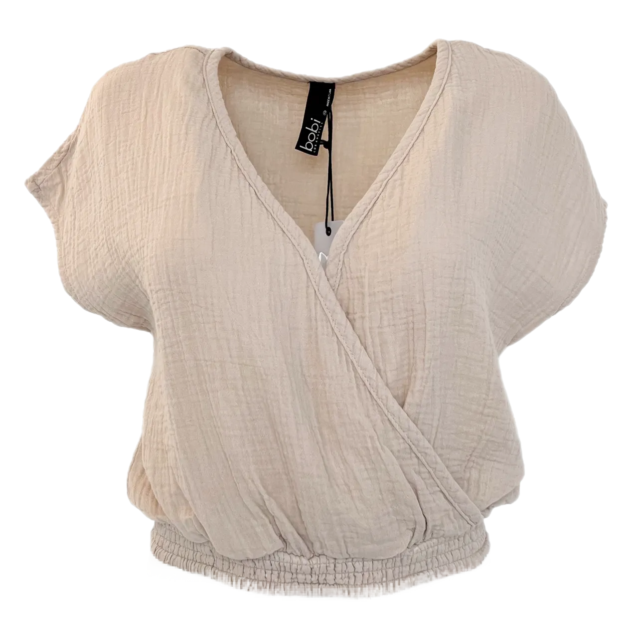 Bobi Short Sleeve Surplice Top, Sandy