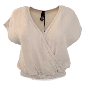 Bobi Short Sleeve Surplice Top, Sandy