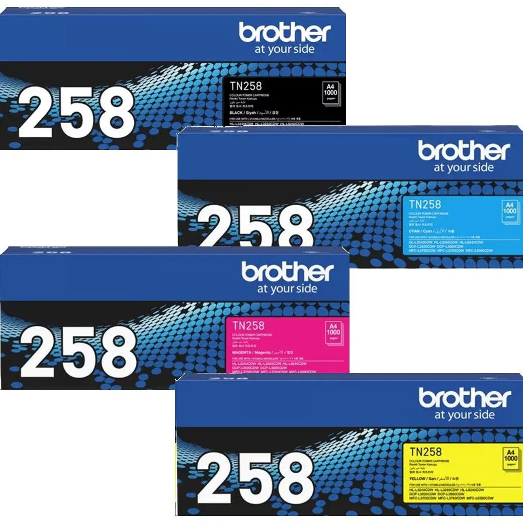 Brother TN258 Ink Toner Cartridge Set Black/Cyan/Magenta/Yellow Genuine Original