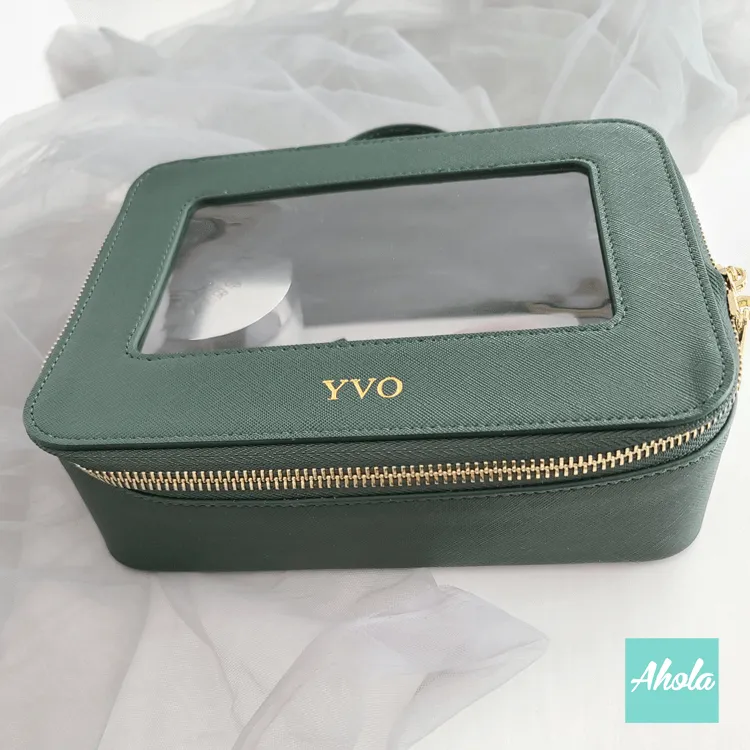 【Caly】Saffiano Leather Makeup Case 燙金壓字真皮化妝盒