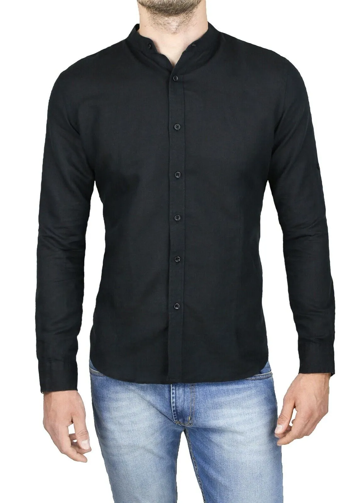 Camicia di lino uomo Diamond sartoriale casual nera primavera estate da S a XXXL