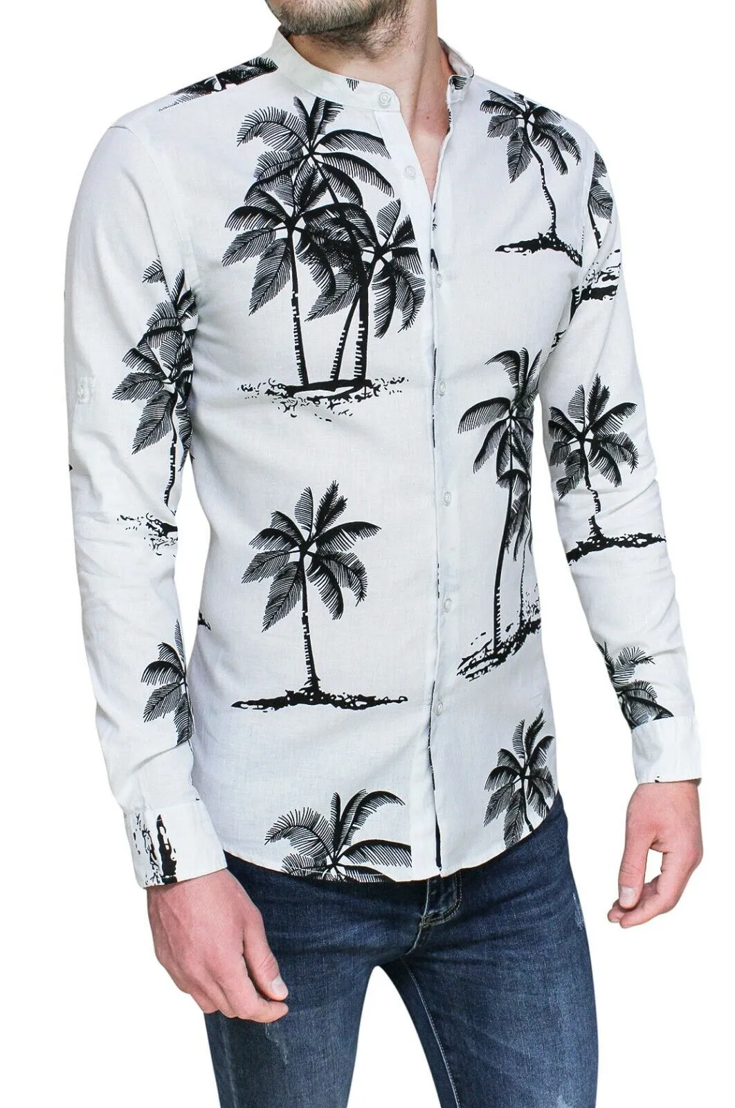 Camicia uomo di lino sartoriale bianco casual Hawaiana estiva tag S M L XL XXL