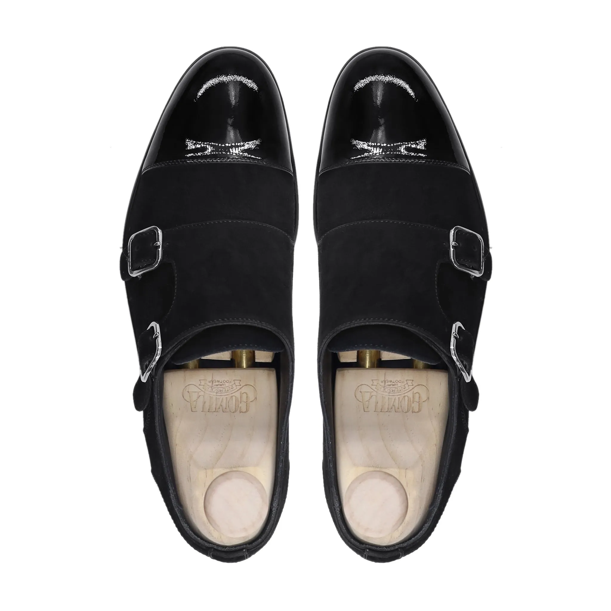 CARDEN - FUSION OF BLACK CALF AND KID SUEDE DOUBLE MONKSTRAP