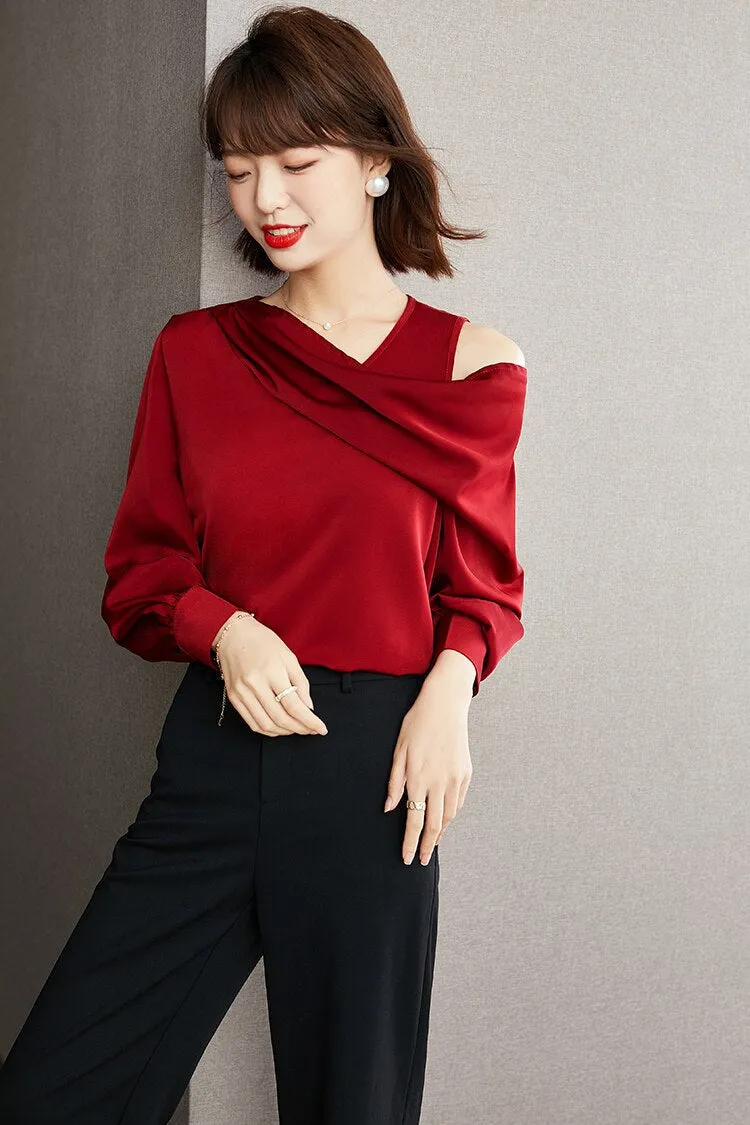 Casual Chiffon Skew Collar Loose Off Shoulder Blouse for Women