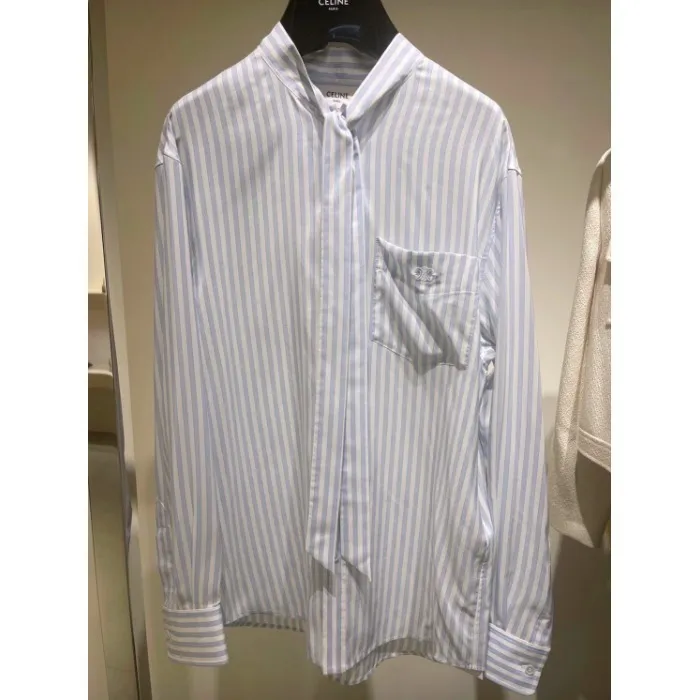 CELINE  |cambridge lavallière shirt in striped silk