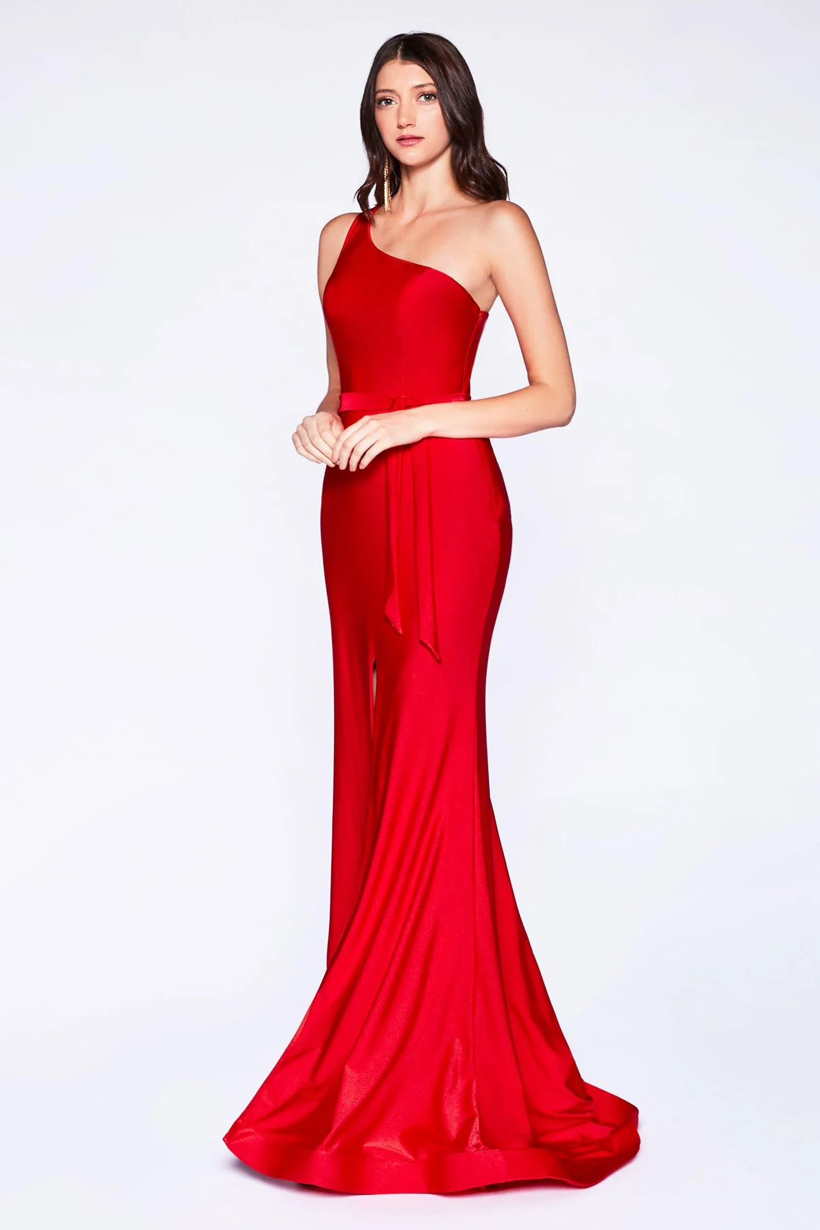 Cinderella Divine CD0143 Long Formal Fitted One Shoulder Evening Prom Gown