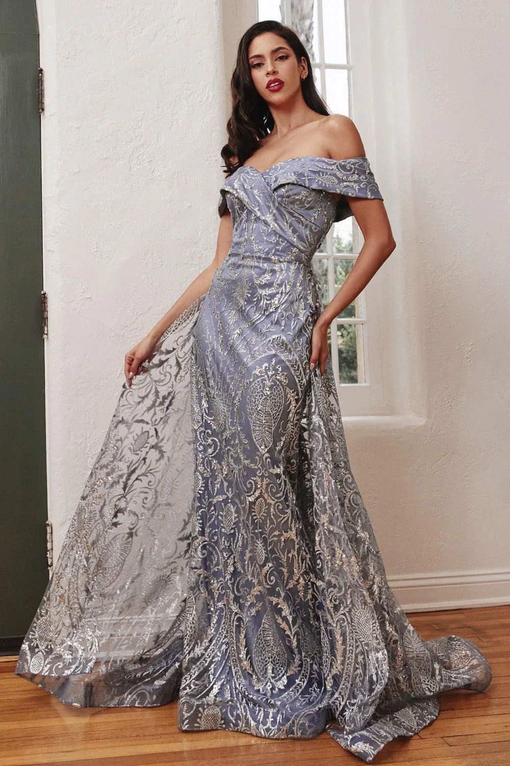 Cinderella Divine J836 Long Off Shoulder Evening Gown