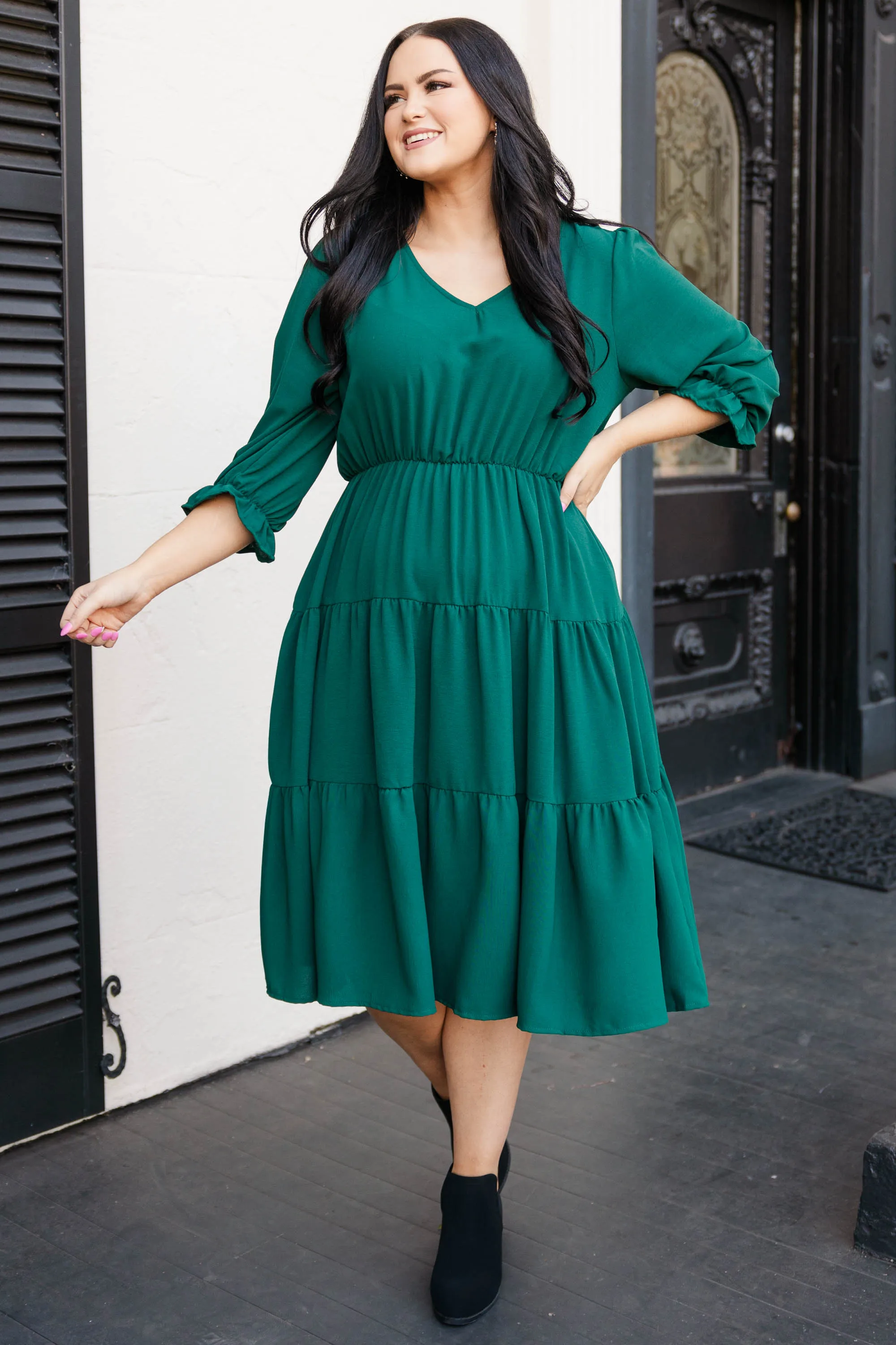 Coming To My Senses Dress, Hunter Green