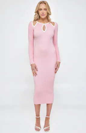 Contrast Binding Neckline Cut Out Knit Midi Dress (SKN614) 