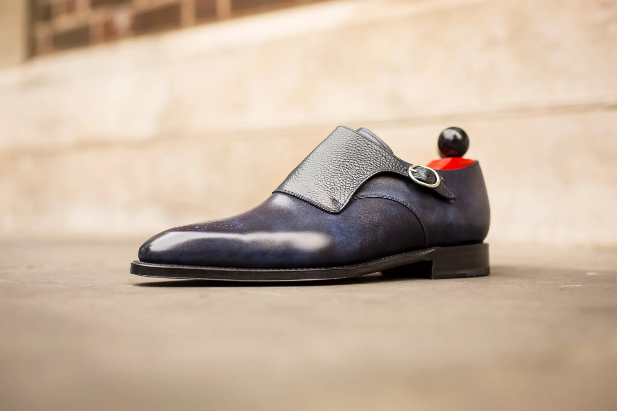 Corliss - MTO - Navy Museum Calf / Navy Scotch Grain - Heart Medallion - LPB Last - Single Leather Sole