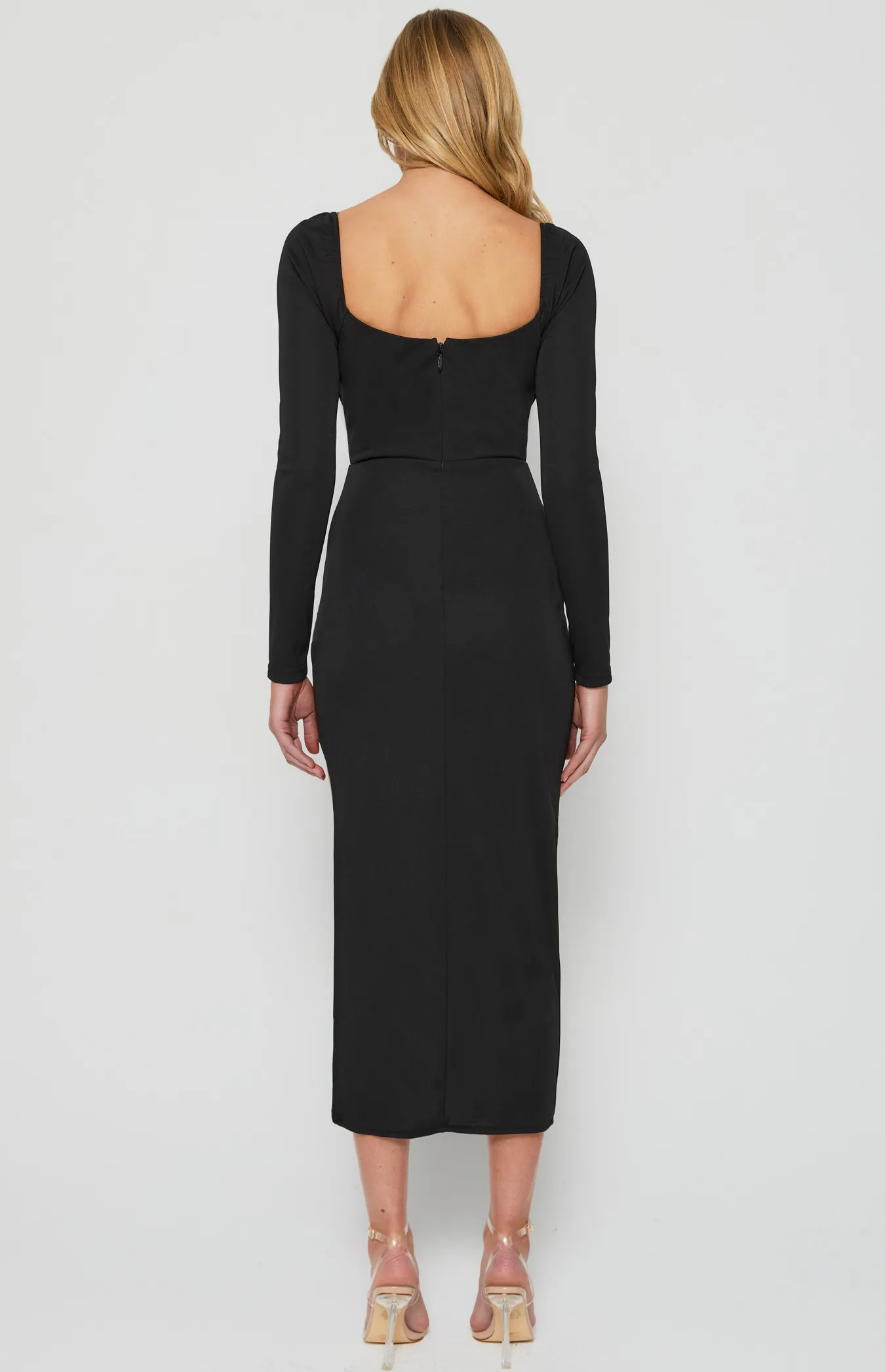 Draped Neckline Bodycon Dress with Curved Hem (WDR589A)