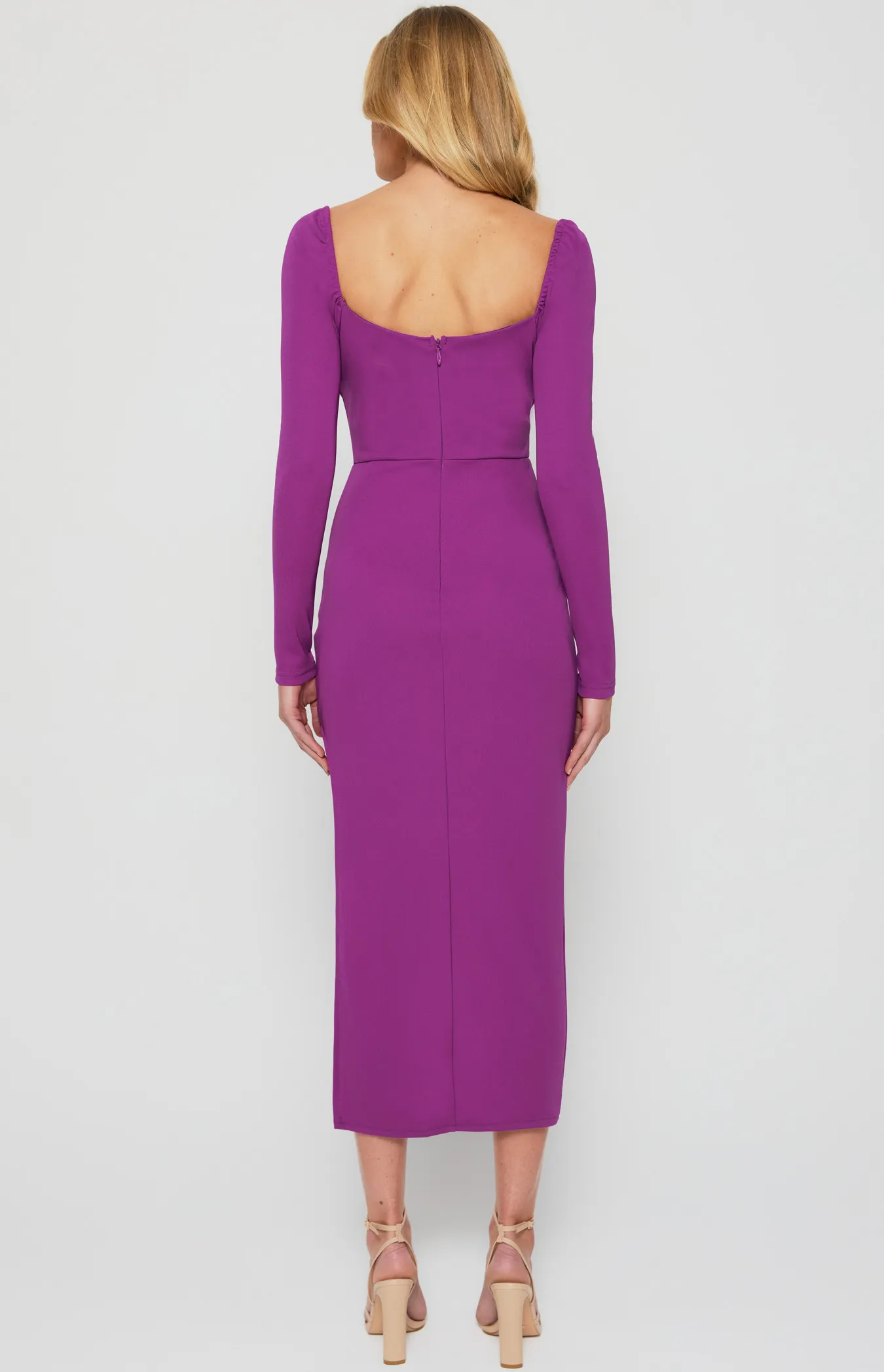 Draped Neckline Bodycon Dress with Curved Hem (WDR589A)