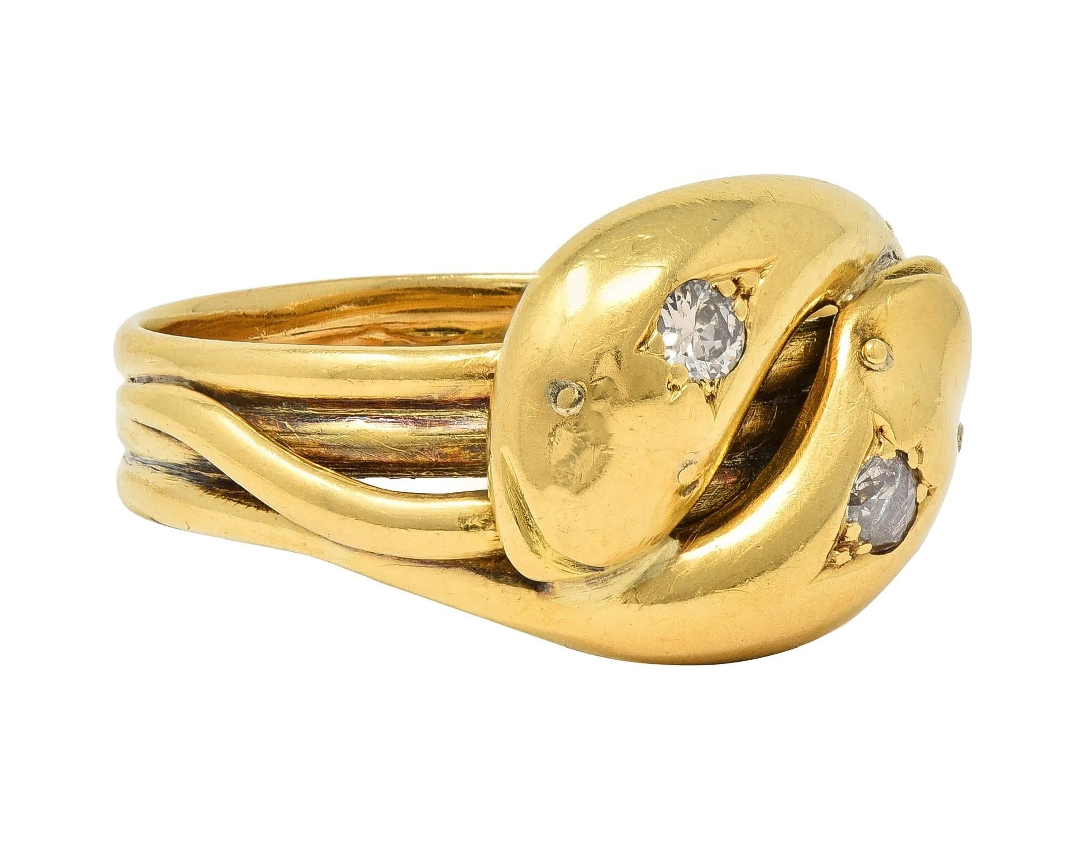 Edwardian Diamond 18 Karat Yellow Gold Antique Men's Double Snake Band Ring