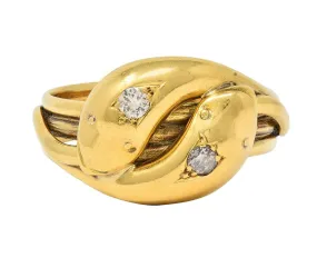 Edwardian Diamond 18 Karat Yellow Gold Antique Men's Double Snake Band Ring