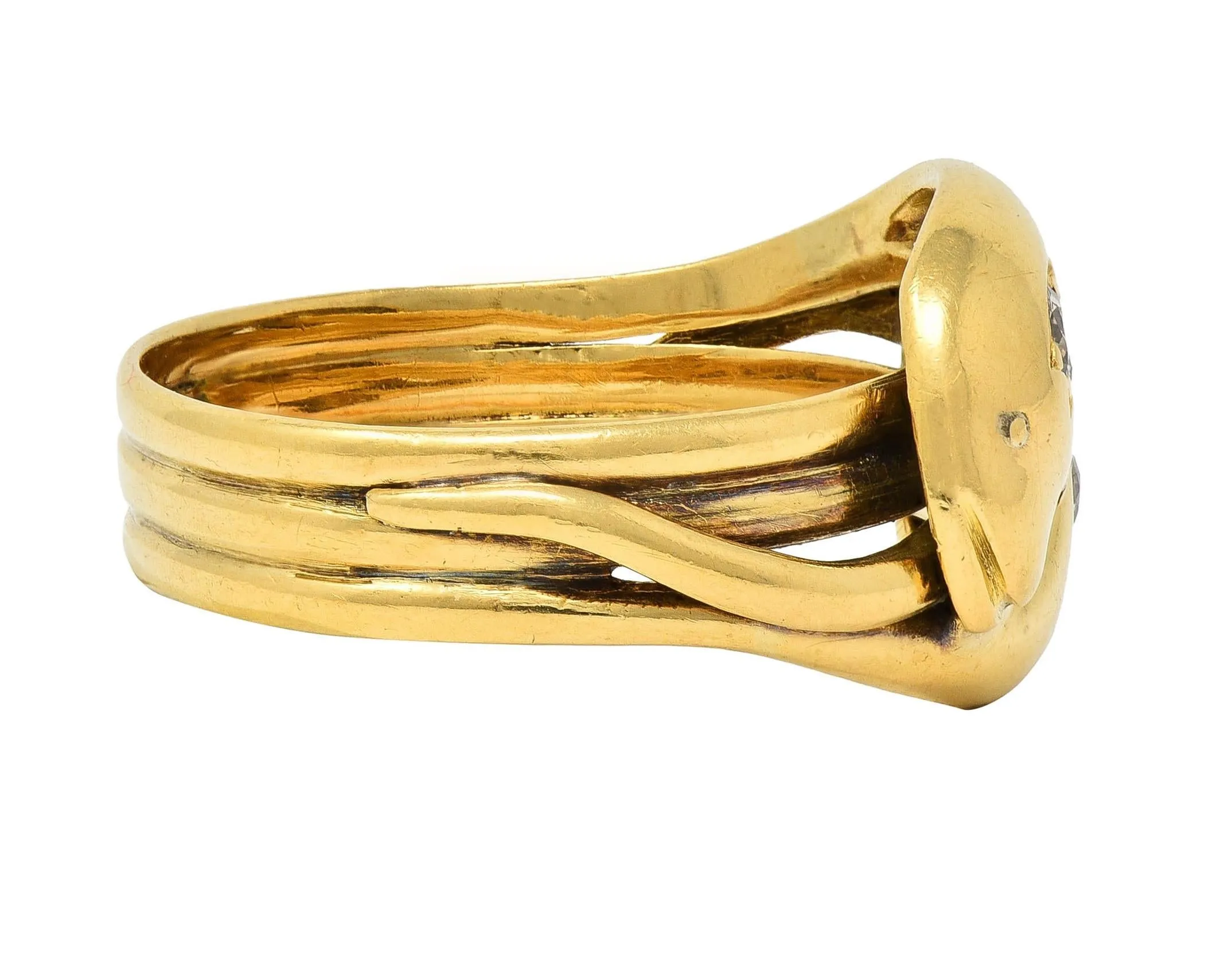 Edwardian Diamond 18 Karat Yellow Gold Antique Men's Double Snake Band Ring