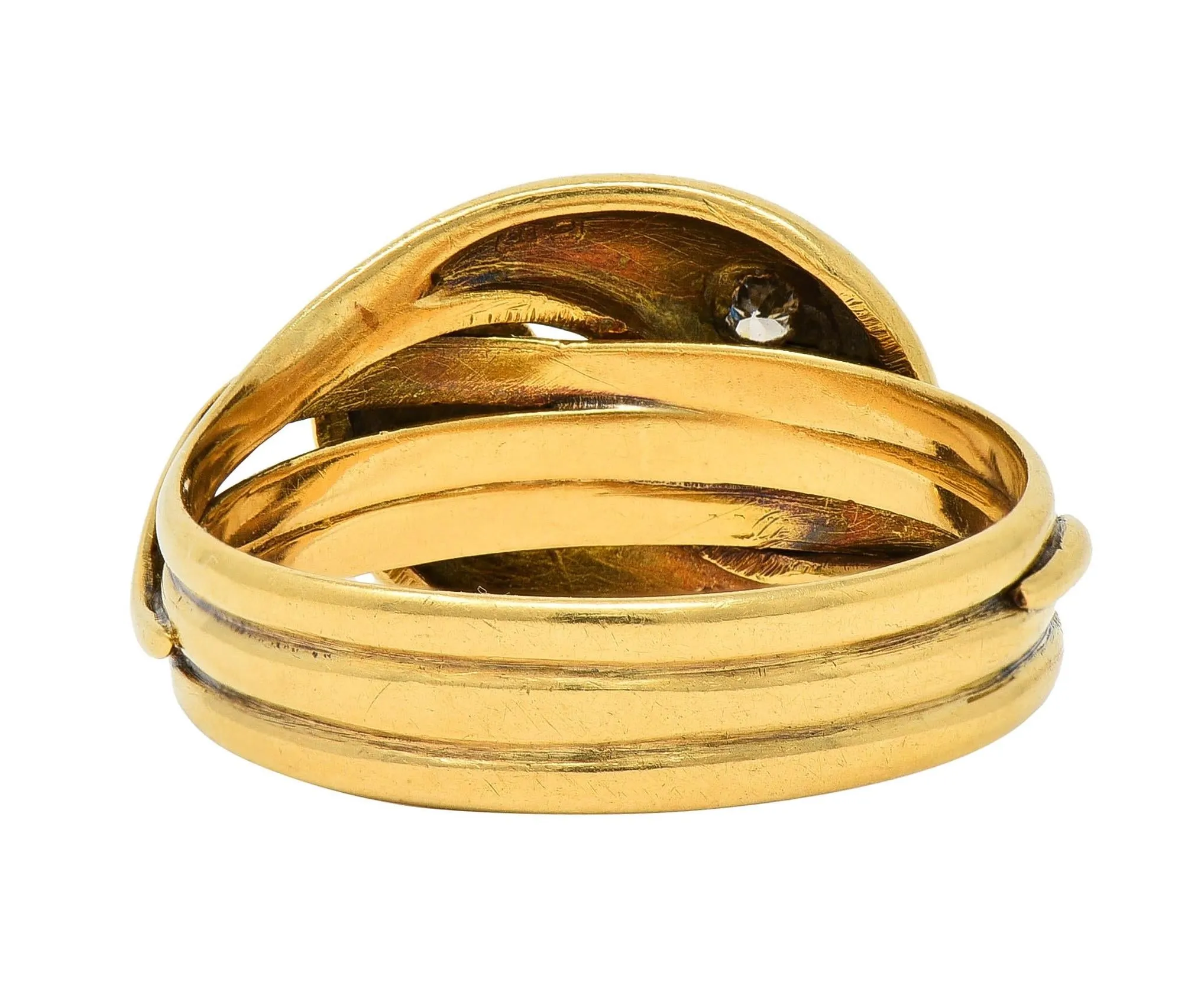 Edwardian Diamond 18 Karat Yellow Gold Antique Men's Double Snake Band Ring