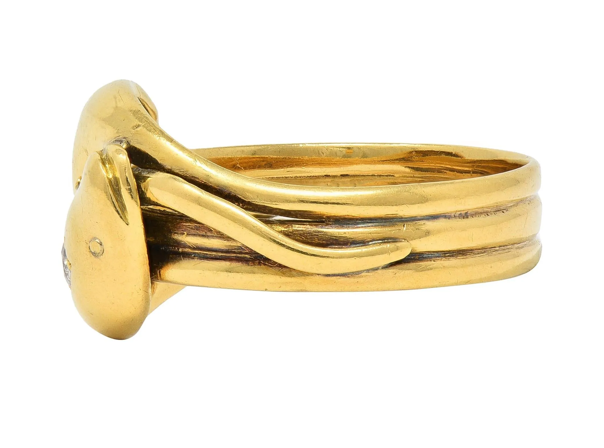 Edwardian Diamond 18 Karat Yellow Gold Antique Men's Double Snake Band Ring