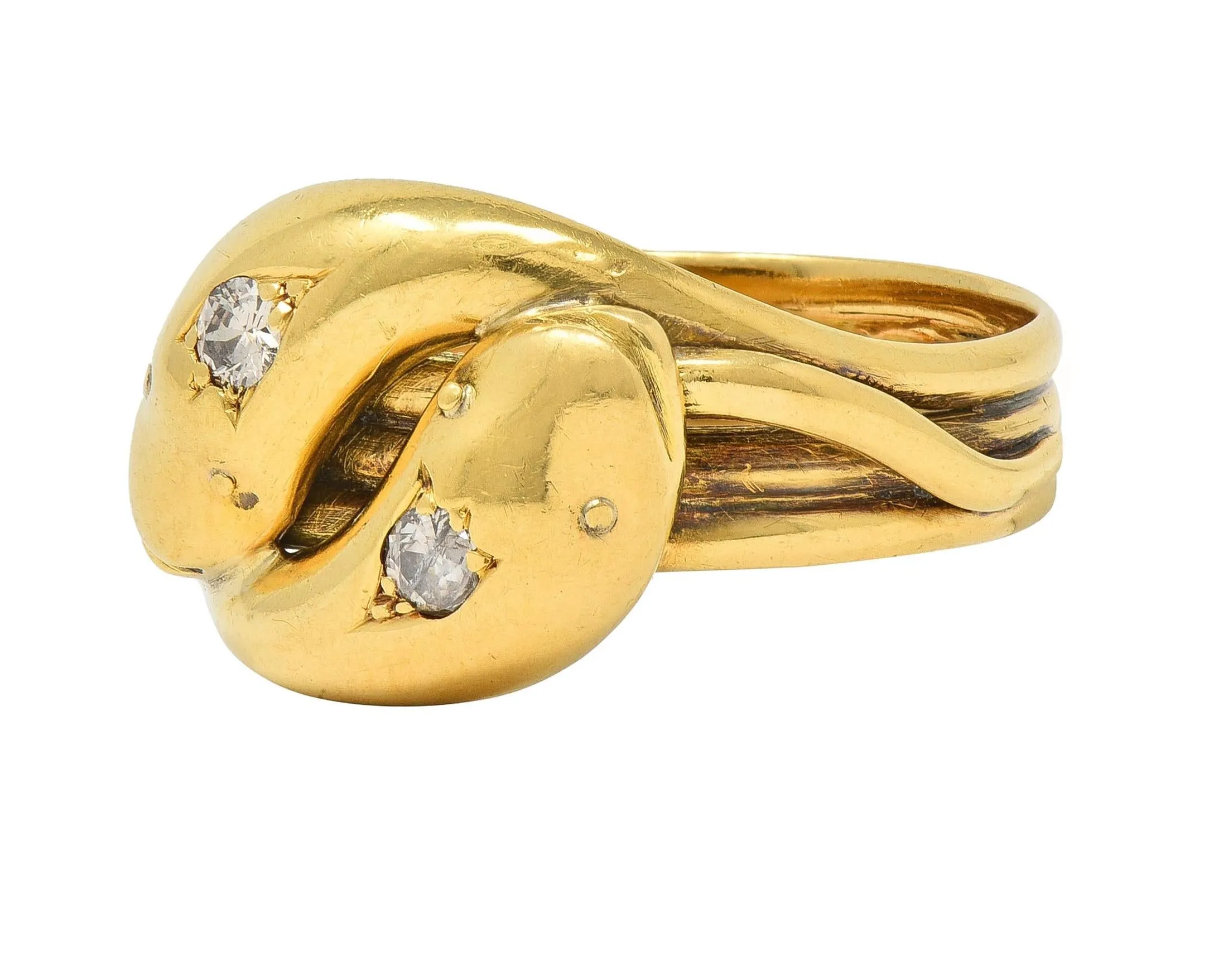 Edwardian Diamond 18 Karat Yellow Gold Antique Men's Double Snake Band Ring