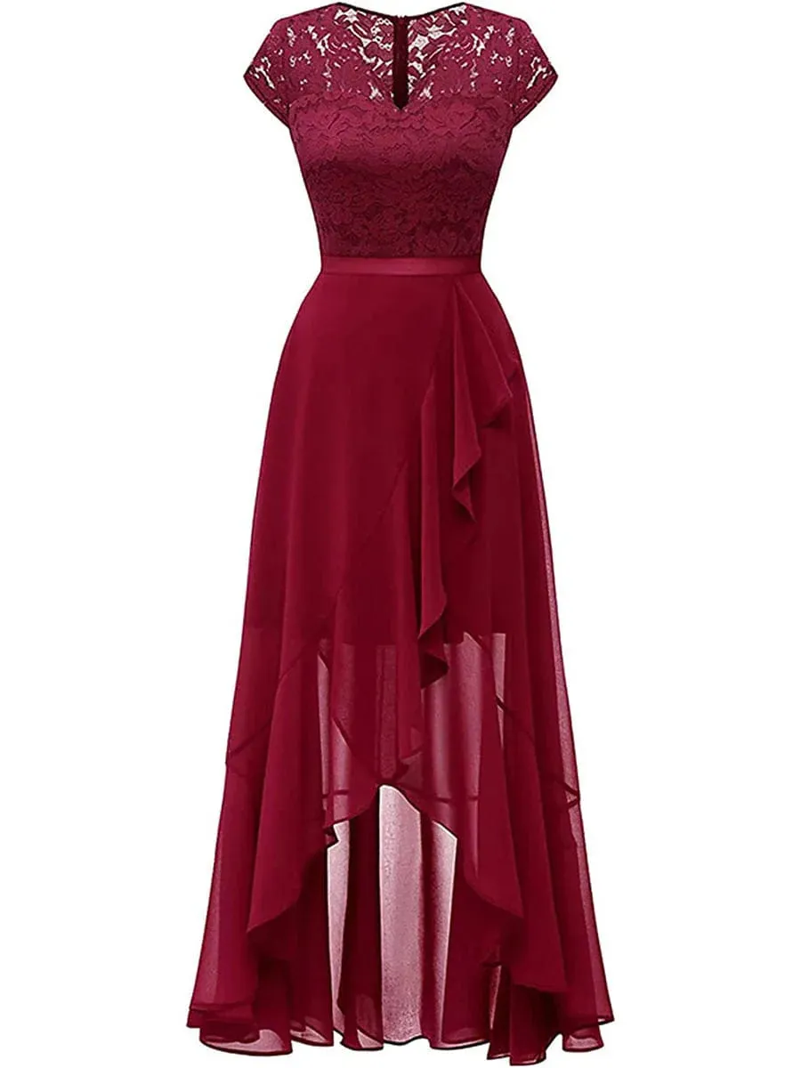 Elegant Lace V-Neck Women's Party Dress in Multiple Colors and Sizes